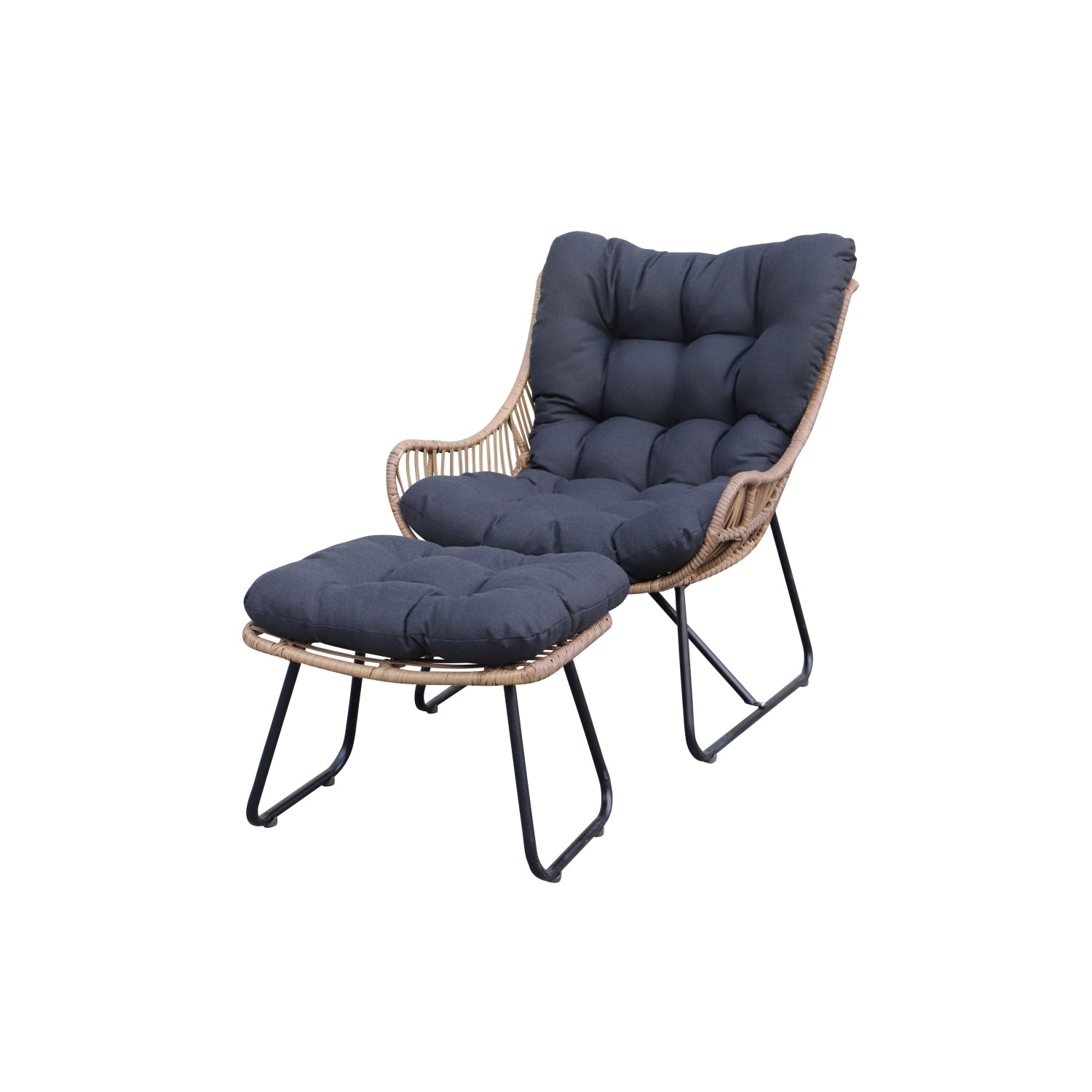 Moss  chaise en acier noire et en rotin naturel avec coussin  de 10 cm