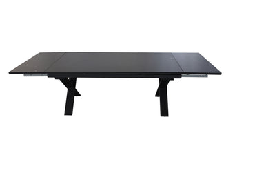 Moss Moss-0838 - table aluminium noir extensible vitrée noire + pattes croisées