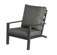 Moss fauteuil en aluminium noir assise inclinée, coussin  charbon