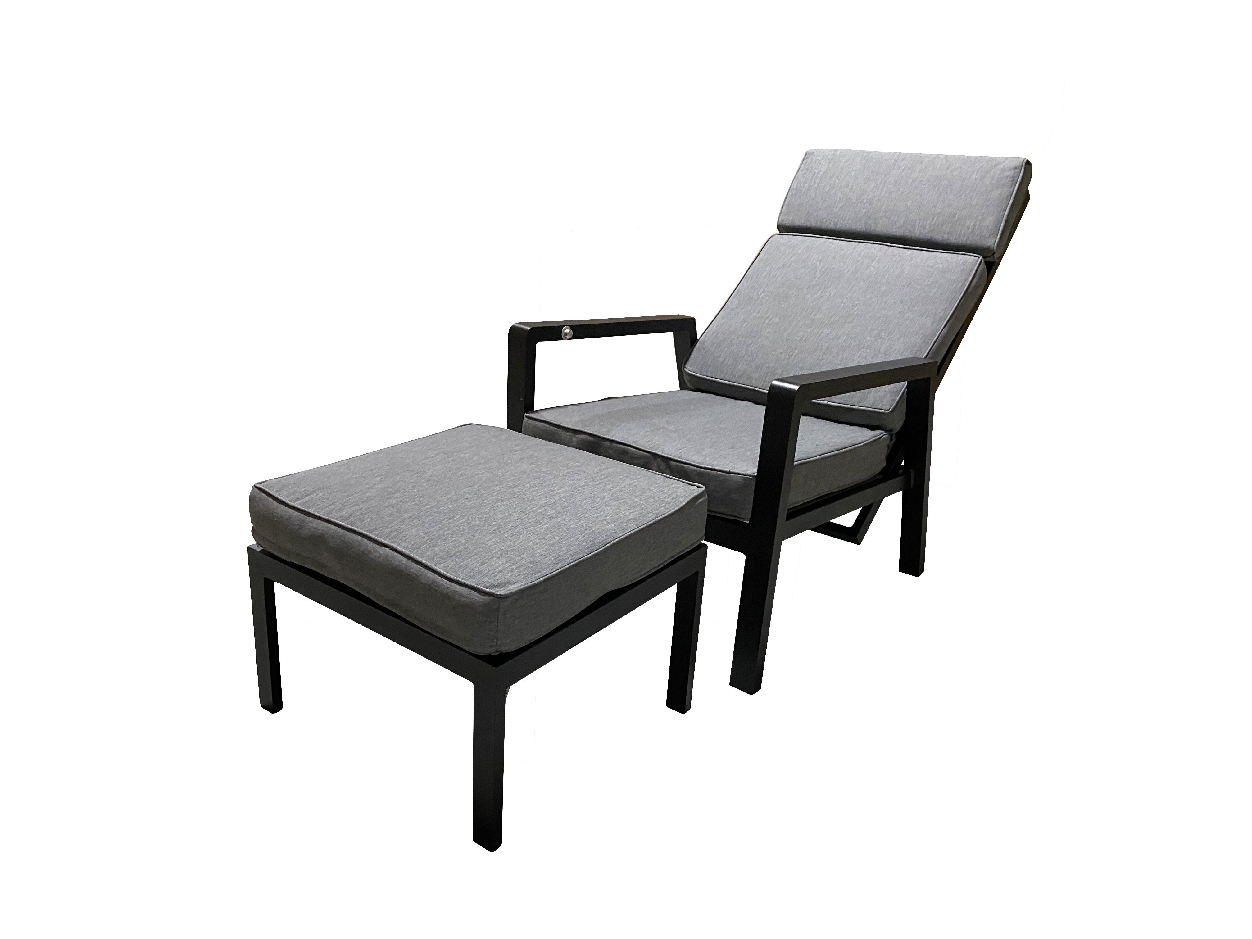 Moss chaise inclinable en aluminium noire avec coussin charbon de 8 cm