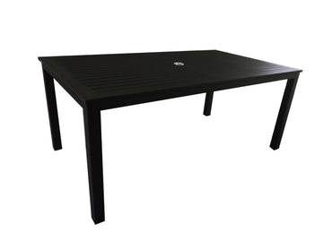 Moss - table  en aluminium noir mat  et trou pour parasol 60" x 38" x h 29,1"